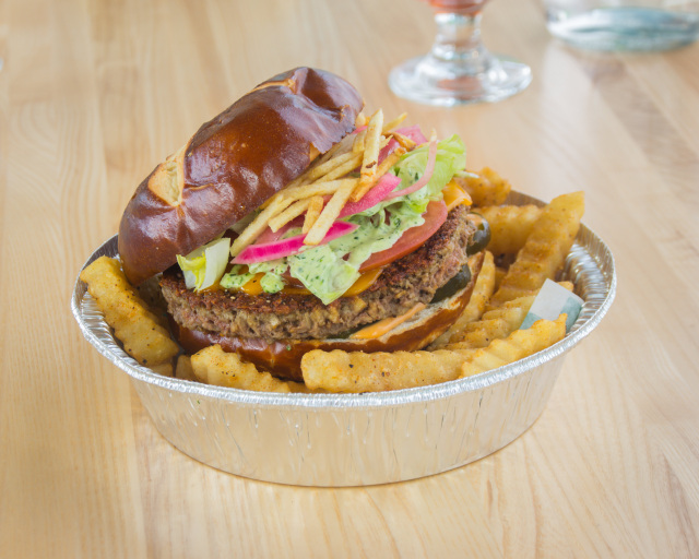 Vegan Loaded impossible burger with fries