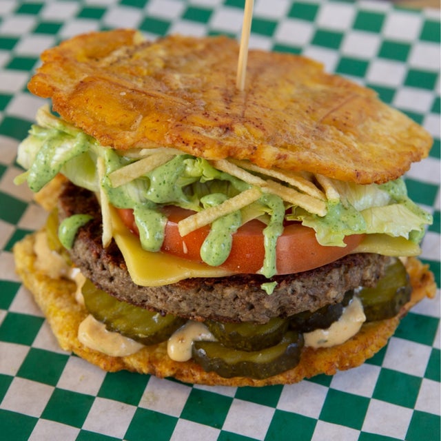 Our mouthwatering vegan tostnate burger 